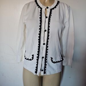 Elegant White Blouse with Black Embroidery
